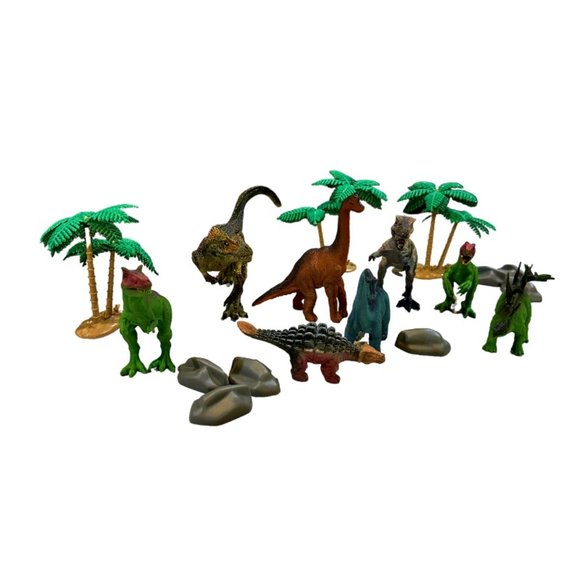 Plastic Toy Pre-historic Dinosaurs Hard Plastic Lot of 8 + Trees & Boulders - Picture 5 of 7
